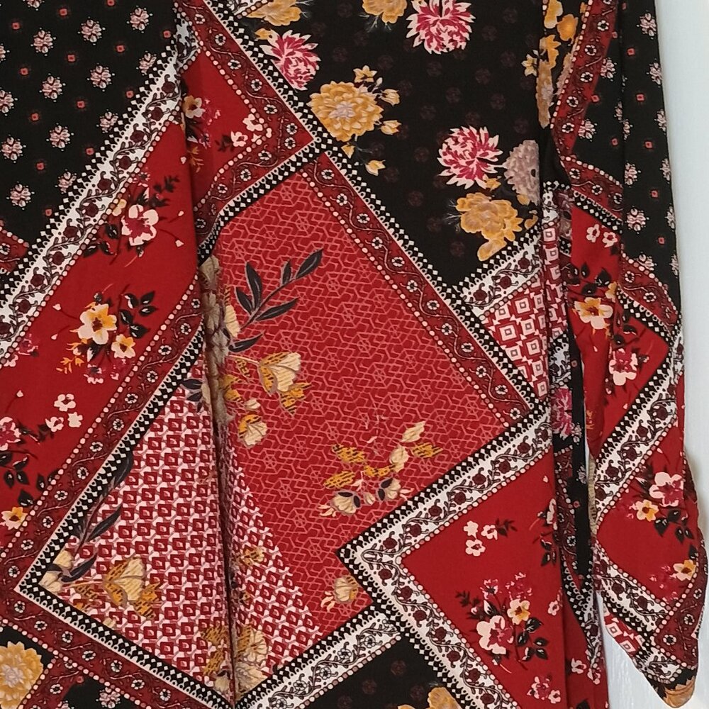 Westport/Tunic Top/Womens L/Black Wine Yellow/Patchwork Boho - Picture 7 of 8